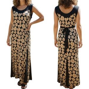 ​Vtg 90s Starina Black Floral Rayon Maxi Dress M